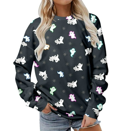 

YFPWM Woman Tops Fashion Mesh Tops Corset Top Fringe Top Flowy Tops Basic Tops Scrub Tops Summer Tops Sequin TopsClassic Halloween Print Crewneck Long Sleeve Tops