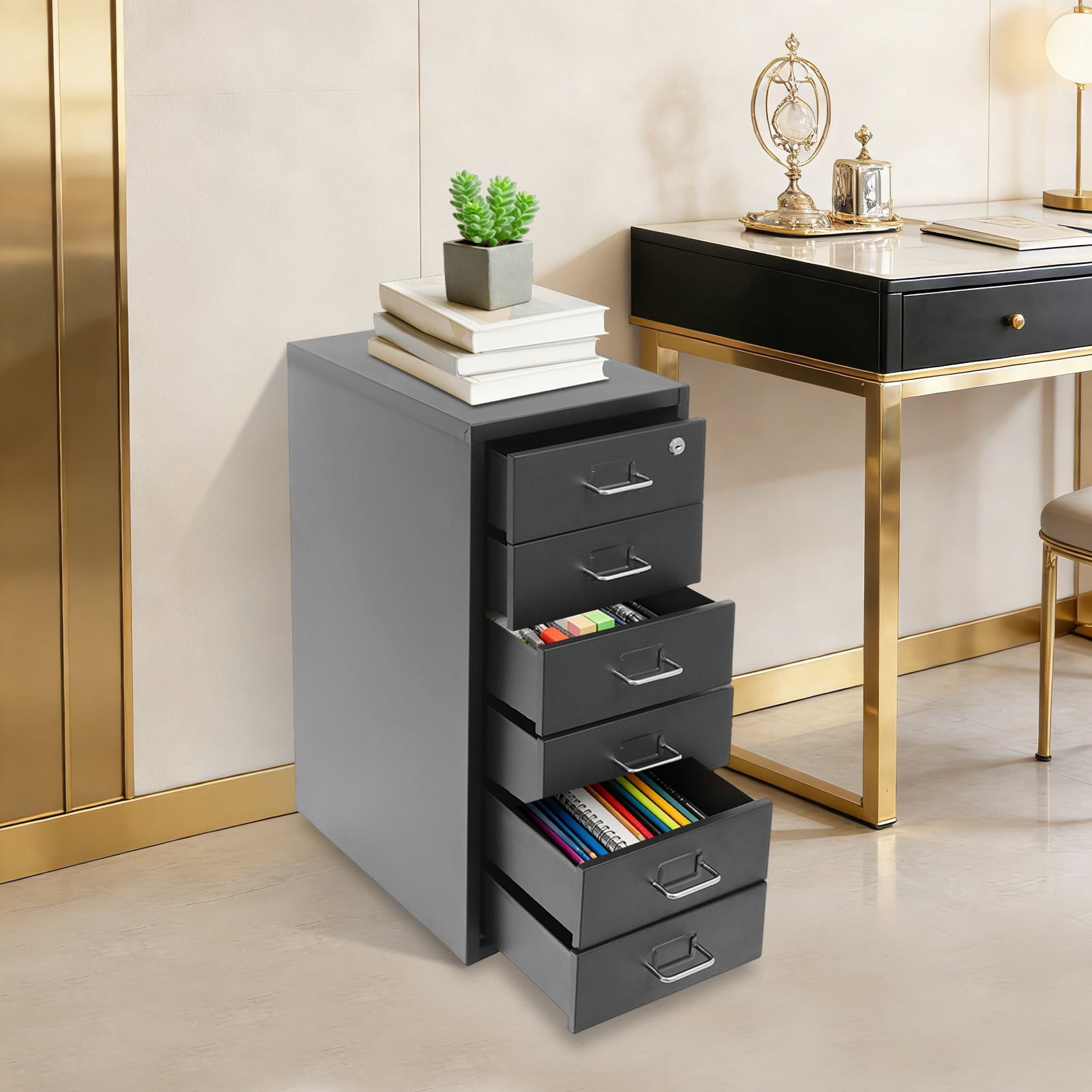 Vertical File Cabinet 6 Drawer Lockable Office Storage Steel Organizer Black