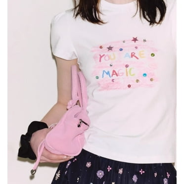 Bubble Sleeve Round Neck "You Are Magic" Graphic T-Shirt, Women's