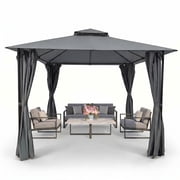 HOTEEL 10x10 Gazebos for Patios, Canopy Tent Outdoor Gazebo Backyard Gazebo Patio with Curtains and Double Roof for Party, Wedding, BBQ and Event, Gray(Updated)