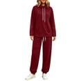thumbnail image 3 of Womens Sweatshirts Hoodies Dqueduo Women's Two Piece High Neck Sports Suit Long Sleeve Drawstring And Jogger Pants Casual Pocket Set, Sizes S-XXL, 3 of 10