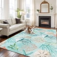 thumbnail image 3 of Teal Jellyfish Starfish Washable Living Room Rugs 5'x7', Summer Beach Coral Shell Blue Low Pile Throw Large Area Rugs Non-Slip Sturdy Edge Binding Carpet for Dining Room Bedside Kitchen, 3 of 9