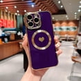 thumbnail image 3 of Magnetic Charging Case for iPhone 14 Pro Max [ Compatible with MagSafe ] Luxury Plating Edge Cute Love Heart Full Camera Lens Protection Raised Reinforced Corners Shockproof Bumper (Purple), 3 of 13
