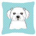 thumbnail image 1 of Checkerboard Blue Maltese Fabric Decorative Pillow, 14 x 14 In., 1 of 1