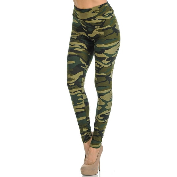 Buttery Soft Green Camouflage High Waisted Leggings - EEVEE (One Size Regular,Green)