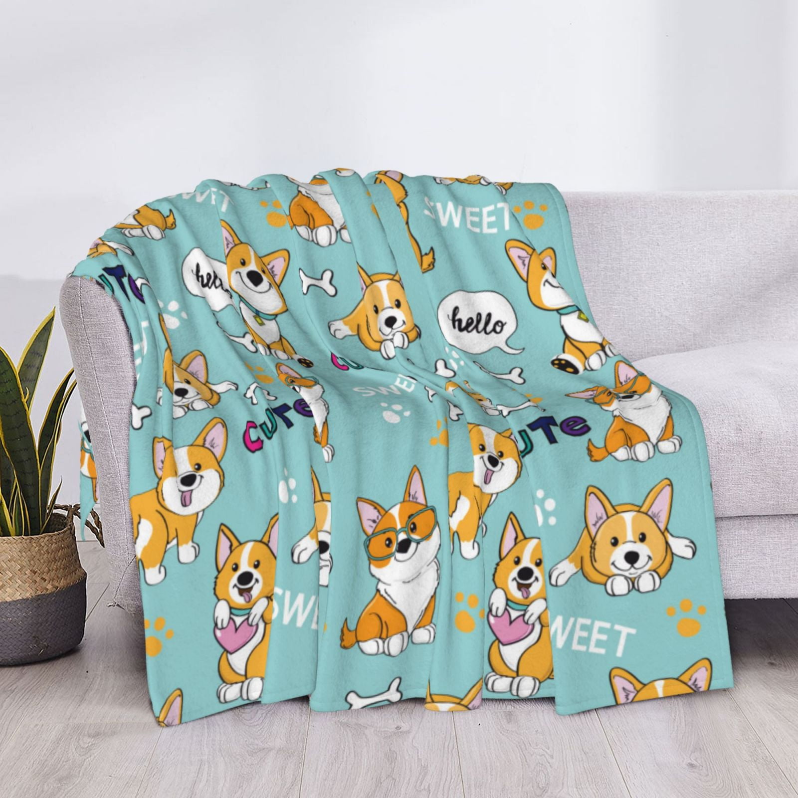 Throw Blanket for Couch - Cute Dogs Corgi Soft Comfy Lightweight Cozy Warm Throw Blanket, Fuzzy Plush Flannel Blanket & Throws for Sofa and Bed All Season