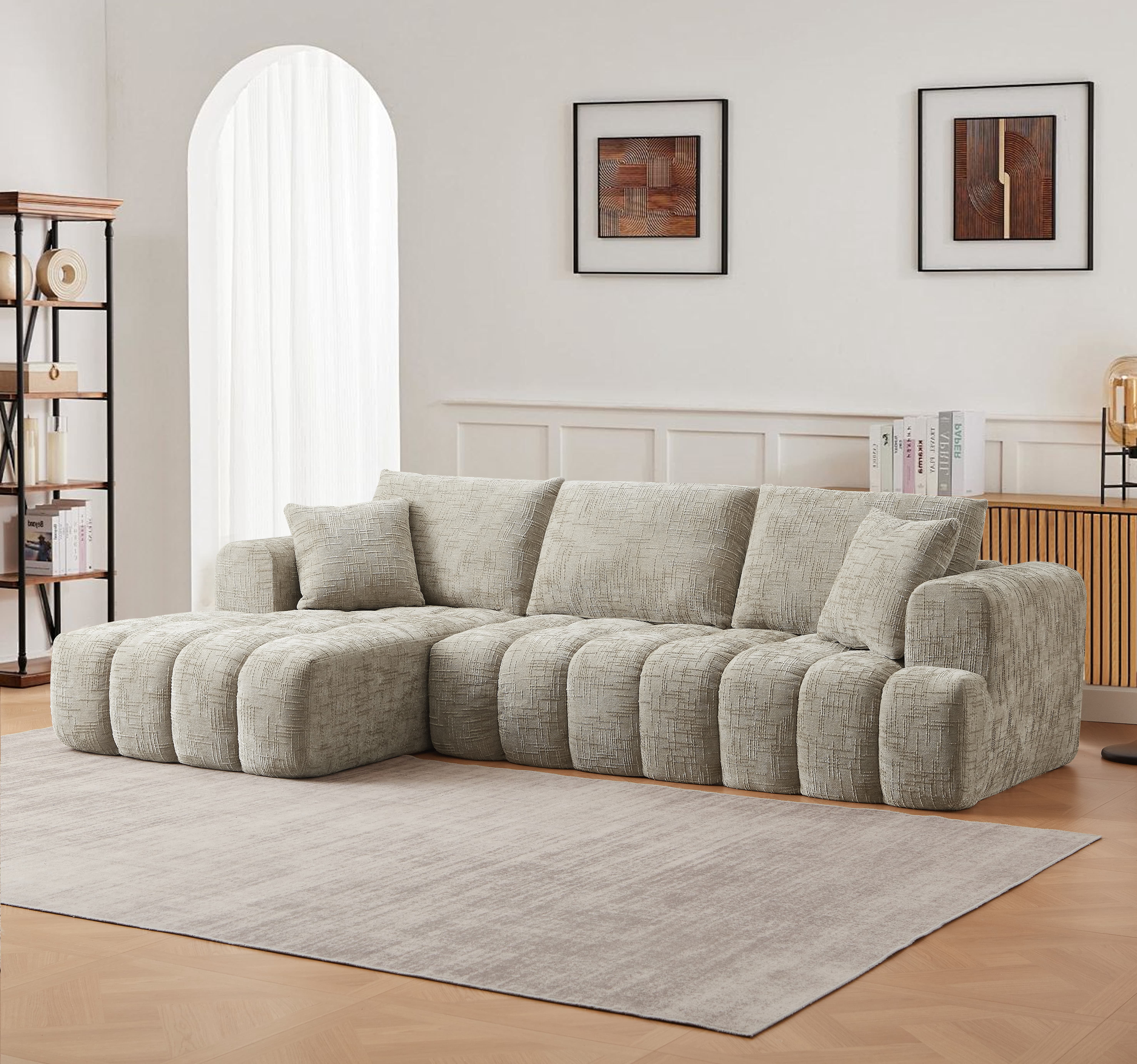 Aukfa 108" L-Shaped Oversized Sectional Sofa, Oversized Cloud Sectional Couch with Chaise & 2 Pillow, No Assembly Sponge Sleeper Couch for Living Room,Khaki