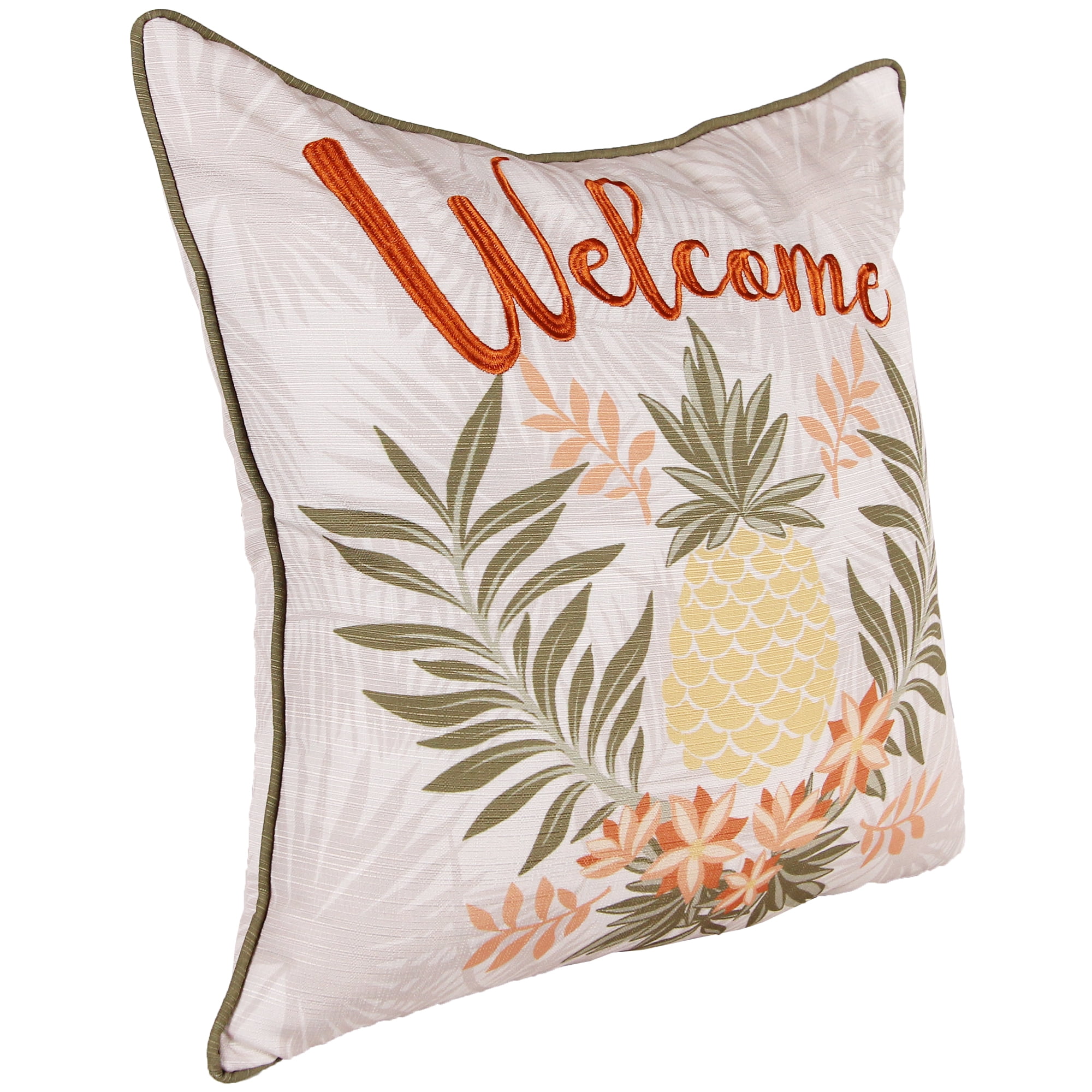 Jordan Manufacturing 20" x 20" Multicolor Welcome Pineapple Tropical Square Reversible Decorative Throw Pillow with Welt