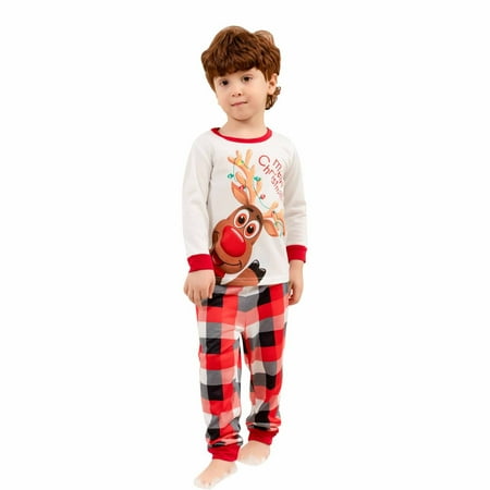 

Matching Christmas Pajamas for Family Pajama Set Fashion Patchwork Cute Santa Reindeer Print Plaid 2 Piece Long Sleeve Loose Christmas Jumpsuit Outfits