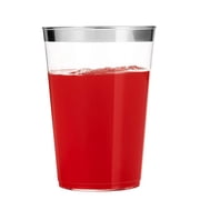 100 Silver Plastic Cups 10 Oz Clear Plastic Cups Tumblers Silver Rimmed Cups Fancy Disposable Wedding Cups Elegant Party Cups with Silver Rim