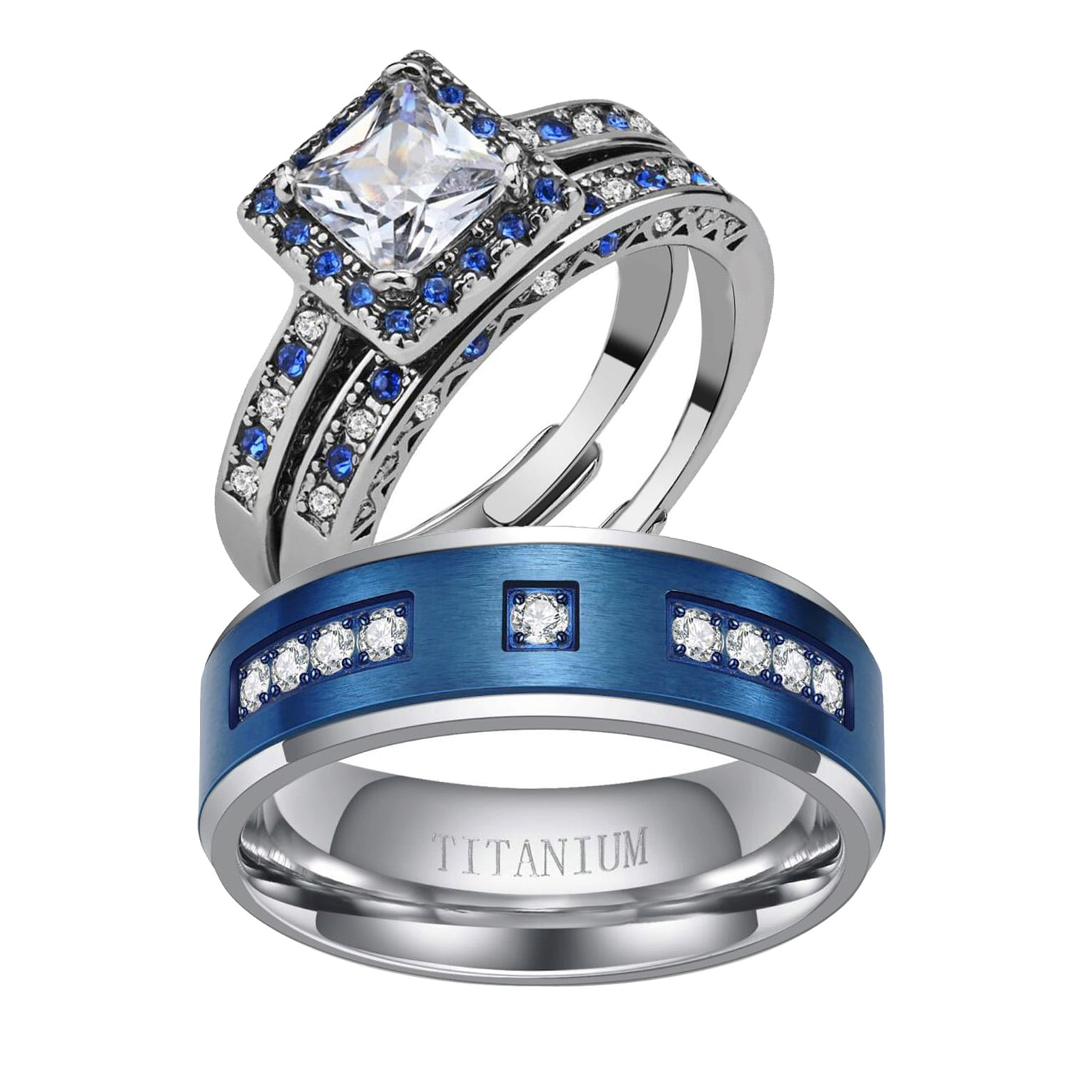 Premium Couple Ring Set Titanium and 925 Sterling Silver Wedding Ring Set