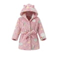 thumbnail image 3 of LYMAYTER Girls Hooded Robes for 1-7Y Kids Soft warm Bathrobe With Belt Flannel Robes Cute Cartoon Print, 3 of 10