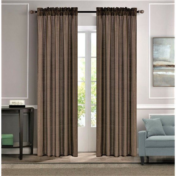 SAMIMPORT-2011 Brown Cross Pattern Rod Pocket Sheer Curtains, 54” x 84” (2 Panels)