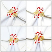 Hytrove 4Pcs White Candy Cane Napkin Rings Alloy Serviette Buckles for Wedding and Holiday