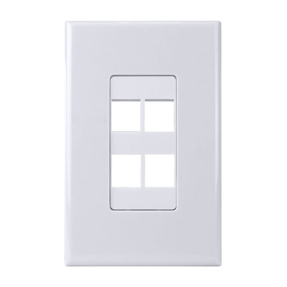 Construct Pro 4-Port Keystone Wall Plate with Screwless Face (Color: White)