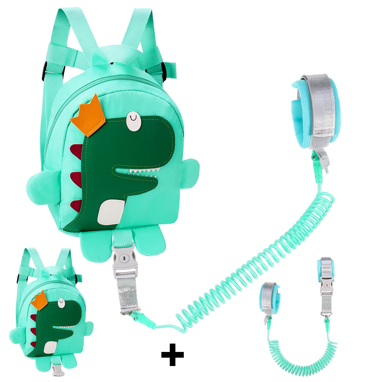 sixwipe Backpack Leash for Toddlers + Anti Lost Wrist Link, Child Backpack Leash, Dinosaur Kids Backpack Harness with Leash for 1-5 Years Old Boys and Girls