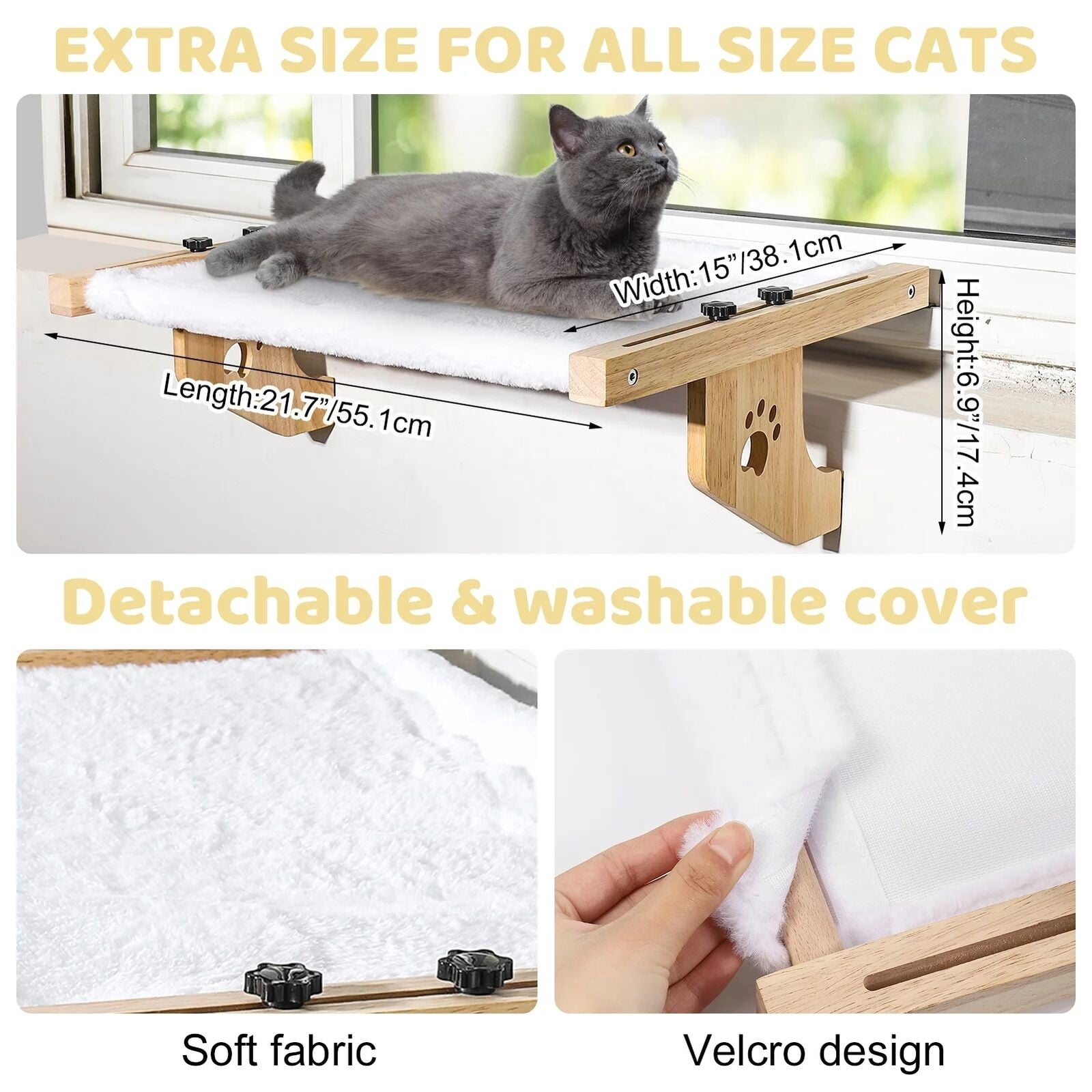 COSTYLE Cat Window Perch Sturdy Cat Window Hammock No Drilling Required Large Cat Bed for Windowsill, Floor, Bedside