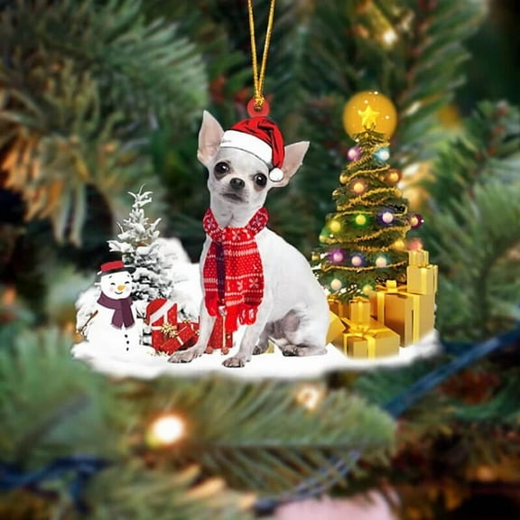 Acrylic 2D FLAT Holiday Tree Decoration Chihuahua Christmas Ornament LK116