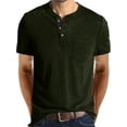thumbnail image 1 of Daeful Chemisier Col Henley Été Hauts Col Rond T-Shirts Hommes Regular Fit Uni Manches Courtes Base Tee Armée Vert XL, 1 of 5