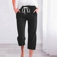 thumbnail image 2 of TYGHBN Women's Spring and Summer Solid Color Lace Up Pocket Loose Wide Legged Capris Womens Casual Pants Drawstring Women's Casual Pants with Pockets Womens Pants Casual Work Poly plus Size Casual, 2 of 4