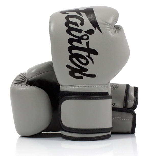 Guantes de boxeo Fairtex BGV14 Muay Thai de microfibra, color gris, 16 oz