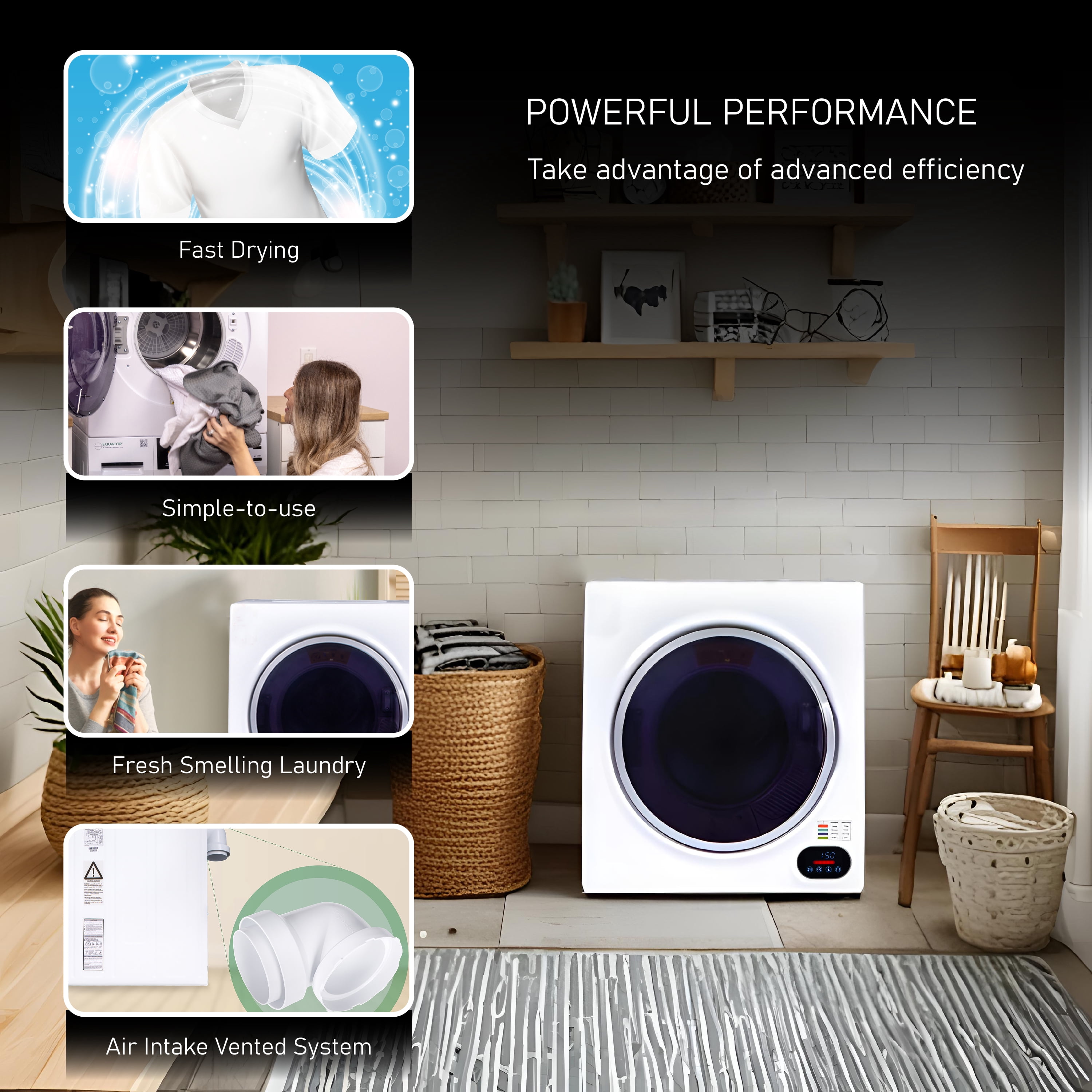 Equator Compact Vented Dryer, 3.5 cu. ft., 13 lbs Capacity, 110V, Digital Bottom Control, Sensor Dry Technology