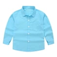 thumbnail image 3 of FYDUU Teens Boys Shirts Solid Color Long Sleeve Dress Shirts Kids Lapel Button Down Tops Formal School Uniform Shirt Back To School Wear 10-11 Years, 3 of 7