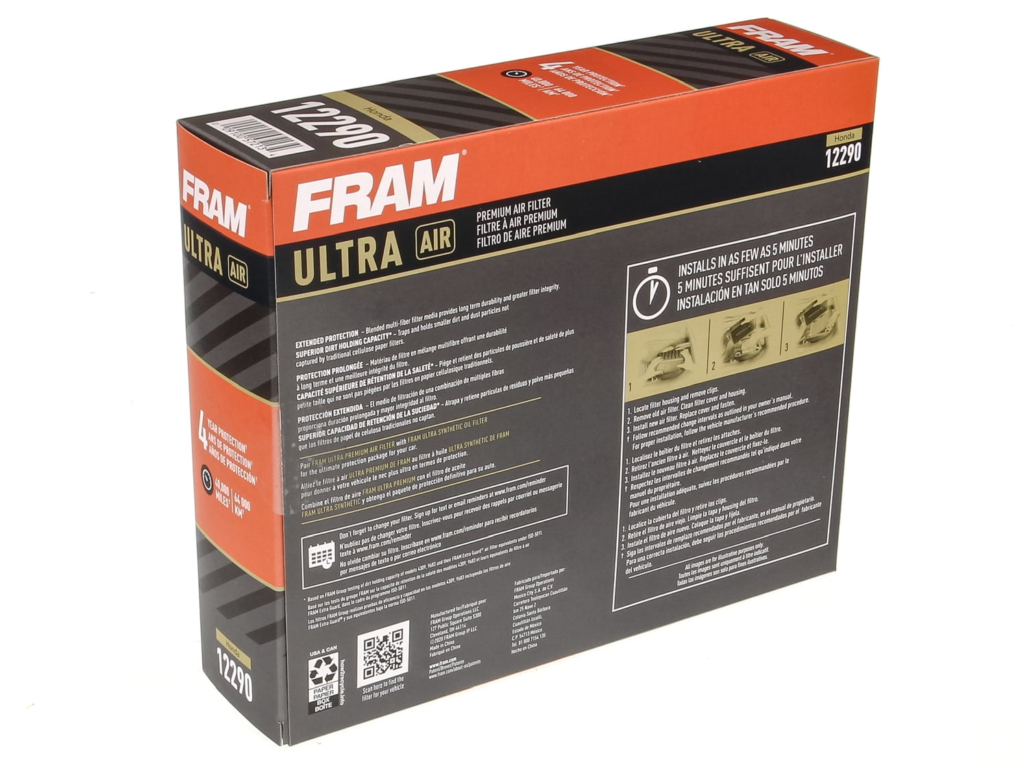 FRAM Ultra Premium 40,000 Mile Air Filter, 12290 for Select Honda Vehicles
