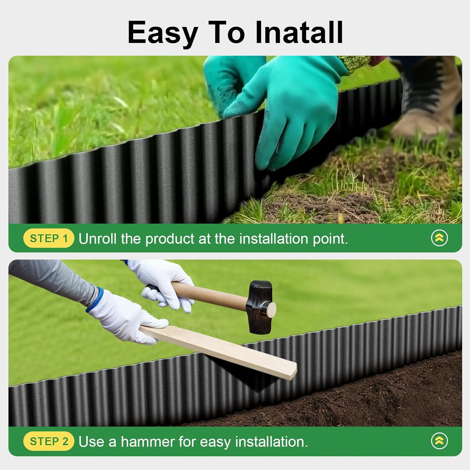 Land Guard Corrugated Garden Edging Border, 10" x 50' Landscape Paver Edging, Tall Landscape Edging, Fence for Garden, Flower Bed, Lawn and Landscape Edging (Glossy Black)