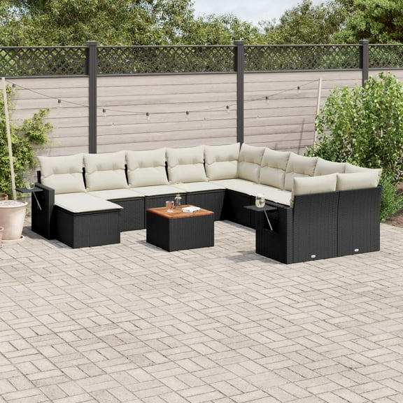 vidaXL Garden Sofa Set Black, Cream White