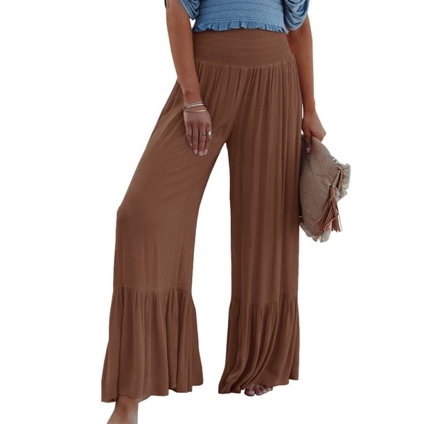 Txlixc - Pantalones de salón para mujer, holgados, cómodos, de pierna ancha, con parte inferior con volantes, de talle alto, sueltos, informales, para trabajo Txlixc Casual