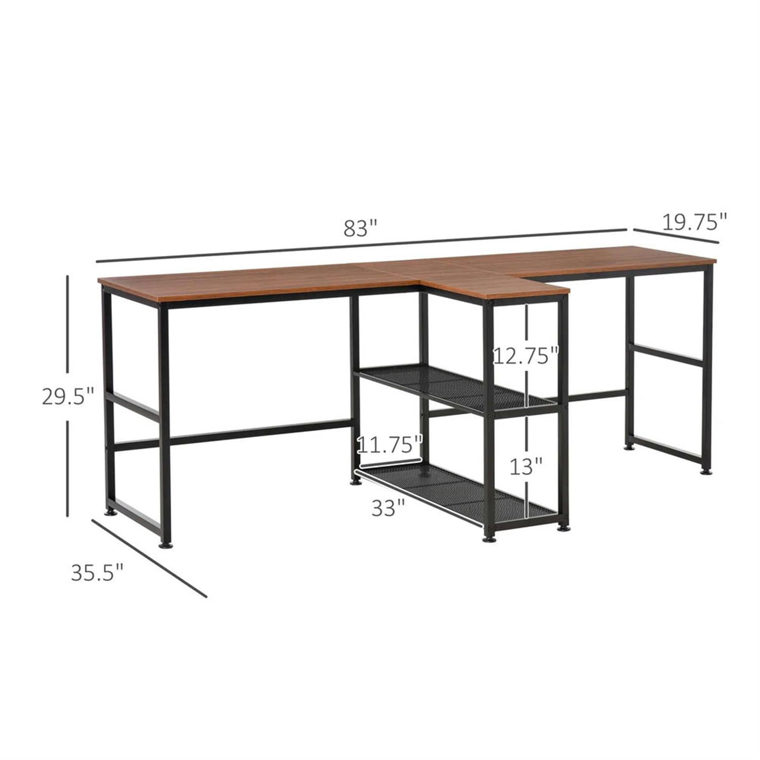 Demi Bonn Modern 2 Person Office Desk with 2 Storage Shelves, Home Computer Desk for Living Room, Office, Study, Writing Table PC Desks, Brown