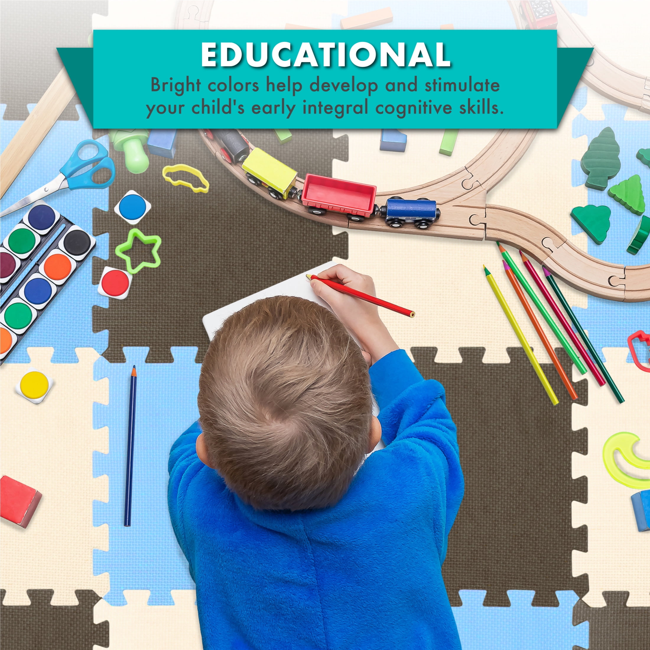 ProSource Kids Solid Colors Foam Puzzle Floor Play Mat, 36 or 16 tiles