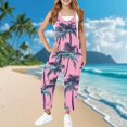thumbnail image 2 of AUNVITO Girls Sleeveless Jumpsuit Adjustable Straps Palm Print Hawaiian Style with Pockets Long Romper, 2 of 3