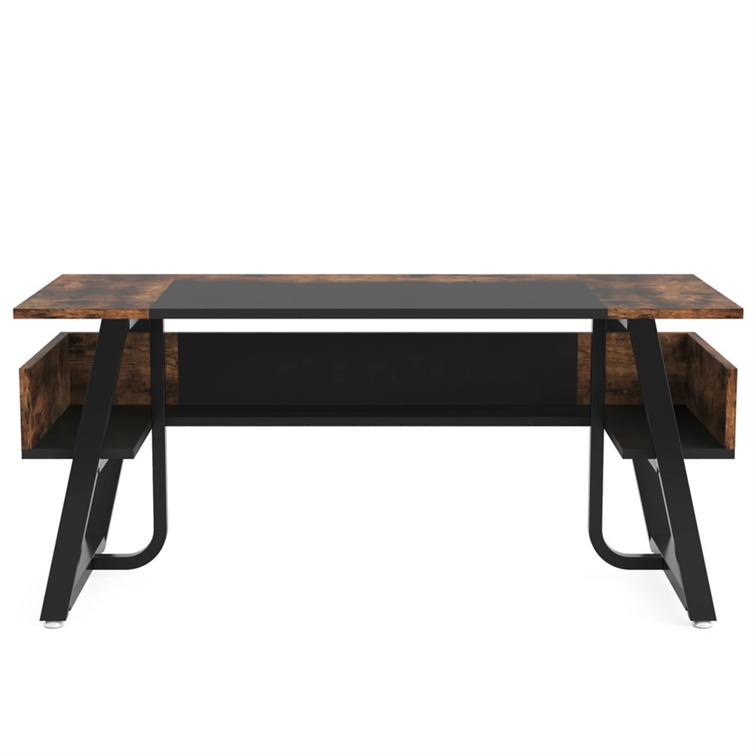 Demi Bonn 63" Executive Computer Desk with Storage Shelf,dustrial Study Writing Gaming Table for Home Office, Brown