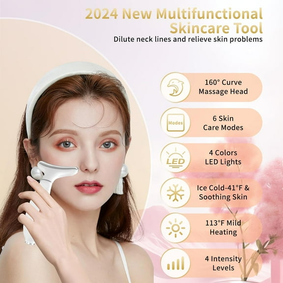 Red Light Therapy for Face and Neck, 4 Color LED  Device, Cold and Hot Vibration Massager with -Current,  Dog House