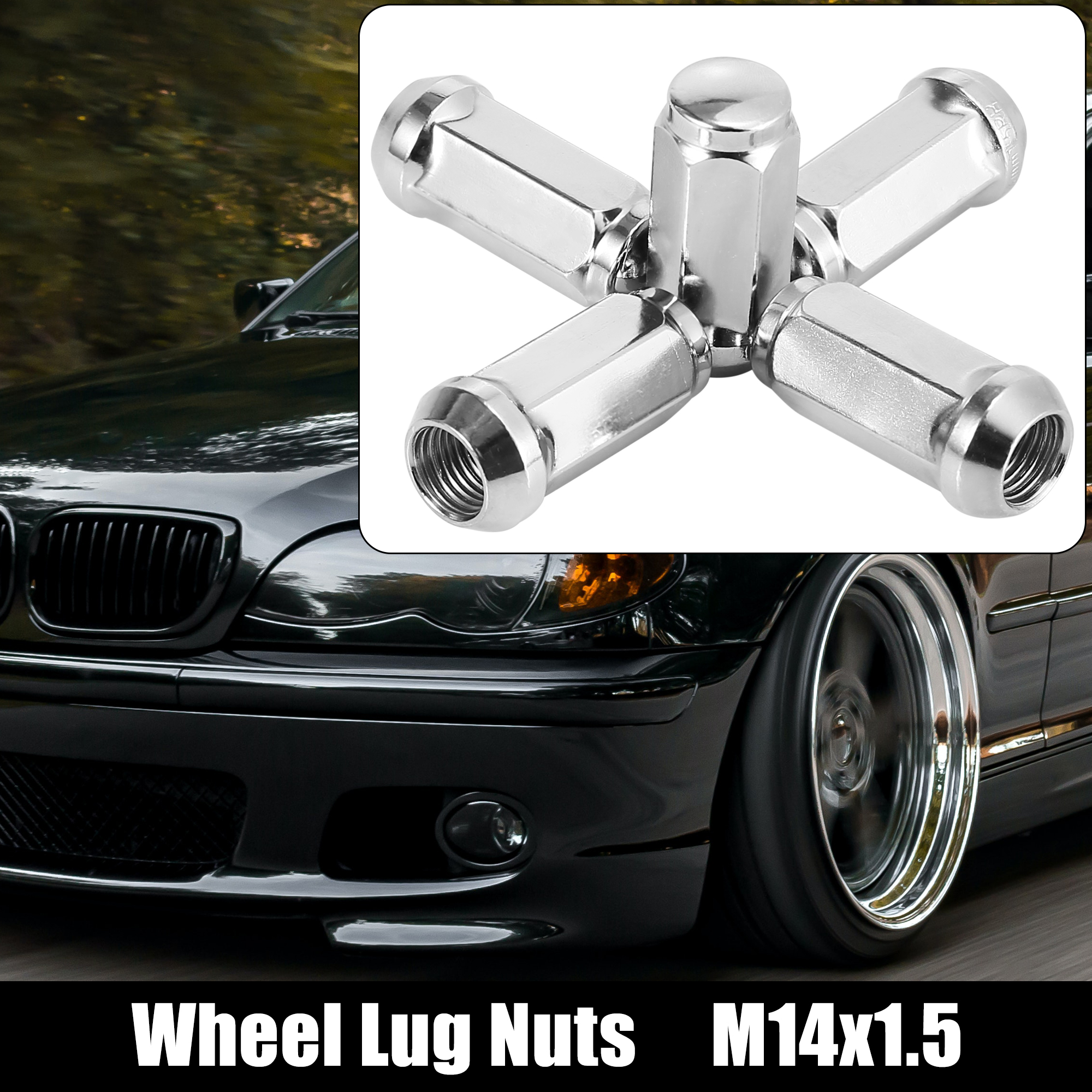 5pcs Black M14x1.5 Vehicle CNC Lug Nuts Spline Drive Lug Nuts 1.9 Inch  Length 19mm Hex Size