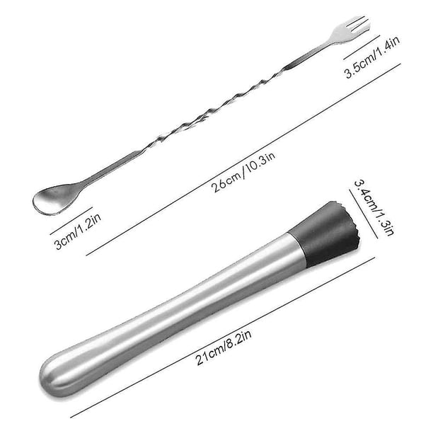 Juego De Cóctel De Acero Inoxidable: Cuchara Mezcladora De 25 Cm Con Mortero De Nailon Y 4 Piezas Para Mojito, Caipirinha Y Old Fashioned