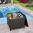 thumbnail image 3 of Outdoor Wicker Storage Side Table, Patio Brown PE Rattan End Table with Storage, Square Container for Furniture Covers, Toys, and Gardening Tools, 3 of 8