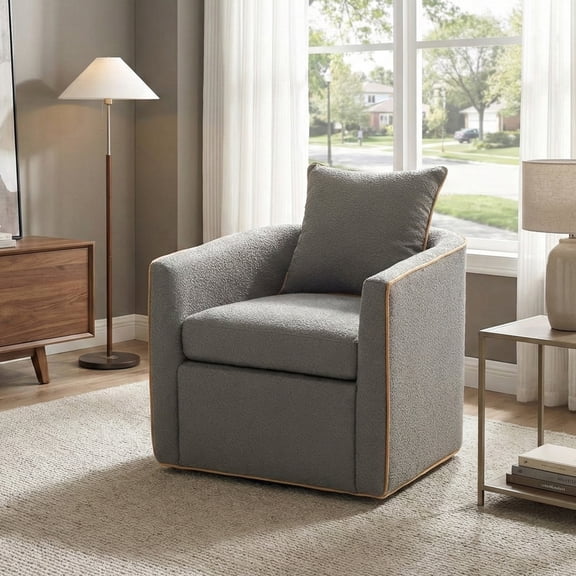 Christopher Knight Home Swivel Accent Chair, Upholstered Barrel Sofa Chair with Pillow, Light Gray