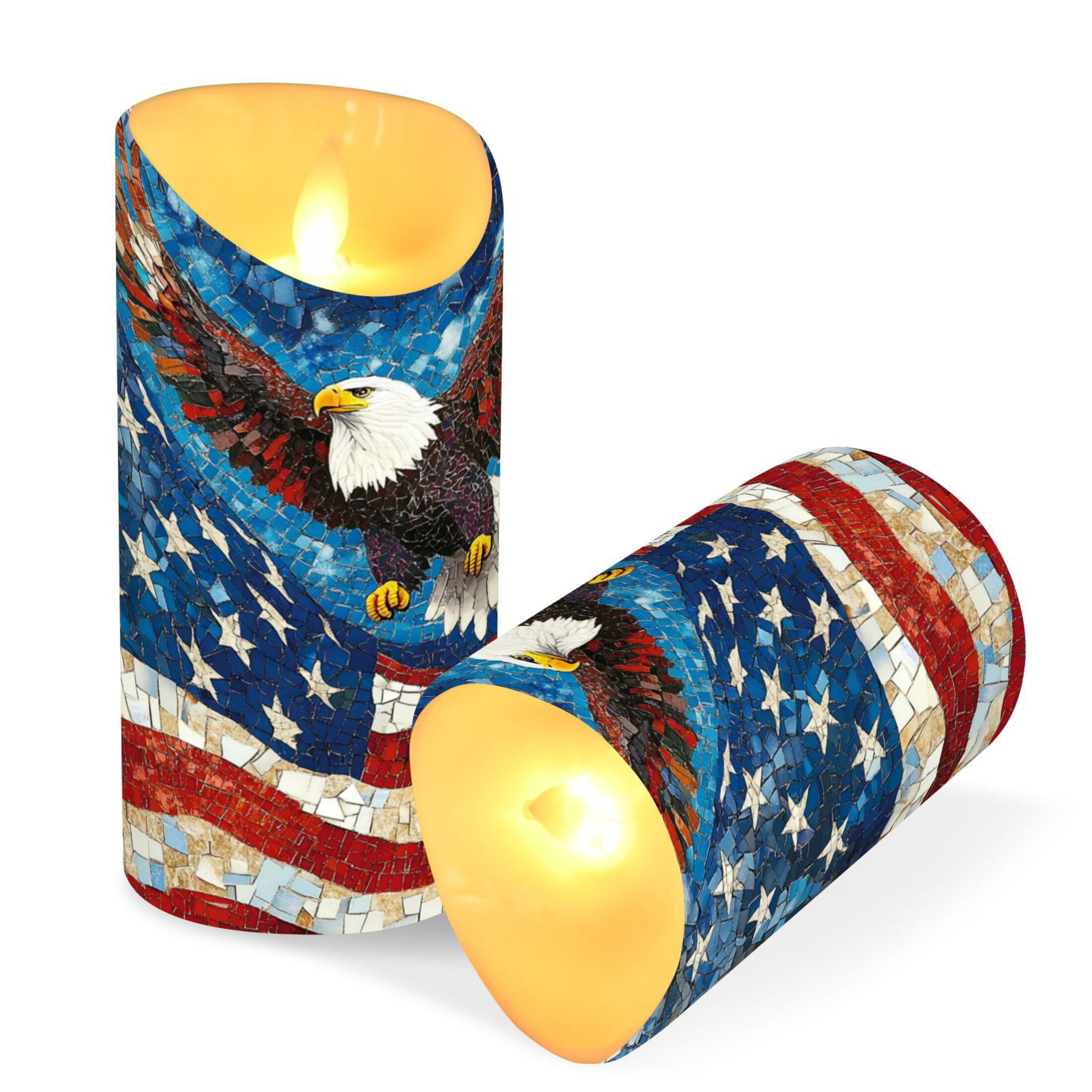 Wobogo American Flag Bald Eagle Flameless Candles with Remote Battery Operated Flickering LED Candles with Timer 2/4/6/8H Medium Size