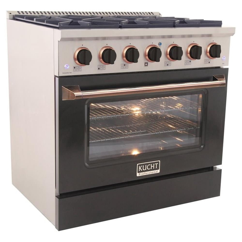 Pemberly Row 36" Stainless Steel Propane Gas Range in Silver/Rose Gold
