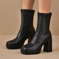 thumbnail image 6 of Taylonsss Women's Stretch Leather Blocks Heel Side Zip Ankle Boots with Platforms Sole for Winter Comfortable Mid-Heel Boots with Cushioning for All-Day Wear, 6 of 8