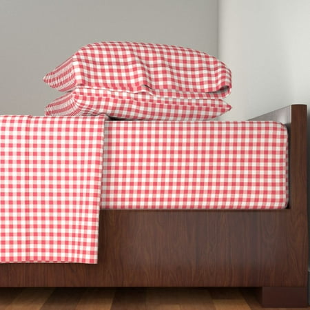 Check Summer Red And White Picnic Plaid 100% Cotton Sateen Sheet Set by