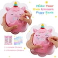 thumbnail image 3 of Unicorn Piggy Bank for Girls,Unbreakable Kids Piggy Bank with 2 Alphabet & 2 Rhinestone Stickers & Unicorn Bracelet Set, Coins Money Banks for Kids Toddlers, Christmas Unicorn Toy Gifts for Girls Pink, 3 of 8