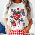 thumbnail image 2 of Patriotic Boho Strawberries Bouquet T-Shirt, 4th of July Festive Patch Tee, 2 of 6