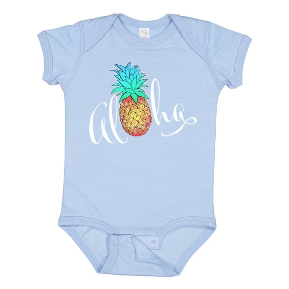 Inktastic Aloha in Cursive with Pineapple Rainbow Colors Boys or Girls Baby Bodysuit