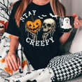 thumbnail image 4 of Stay Creepy Halloween T-Shirt, Pumpkin Skull Graphic Tee, Retro Spooky Season Shirt, Vintage Comfort Colors Halloween Apparel Gift for Her - Black, S, 4 of 5