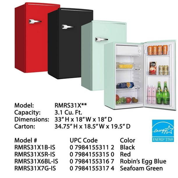 Avanti Rmrs31x7g 3 1 Cu Ft Compact Retro Style Refrigerator Seafoam Green Walmart Com Walmart Com