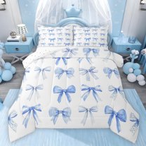 Feelyou Dreamy Blue Bow-tie Twin Comforter Sets, Teens Kids Boys Girls Bedding Set, 2pcs